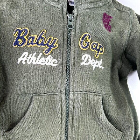 Babygap army green patches zip up size 6-12mon - Picture 2 of 6